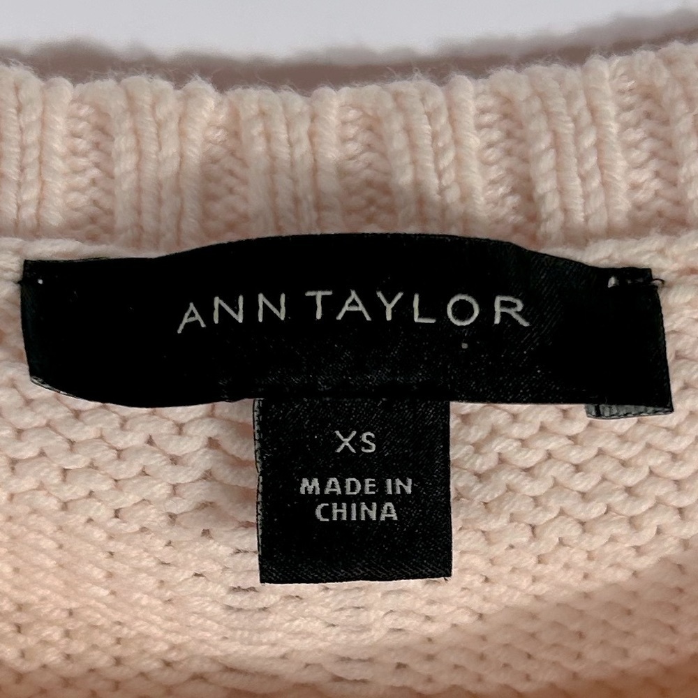 Ann Taylor Loft Cotton Light Pink Knit Crewneck Sweater Side Tie Size XS - Picture 6 of 8